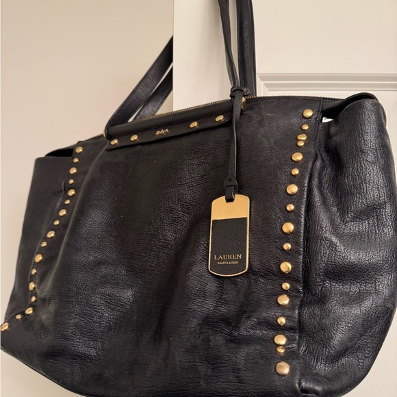 Lauren Ralph Lauren Black Tote with Gold Studs - Picture 2 of 13